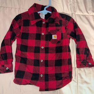 Carhartt Kids Black and Red plaid Button Down Shirt 18 months Cartartt